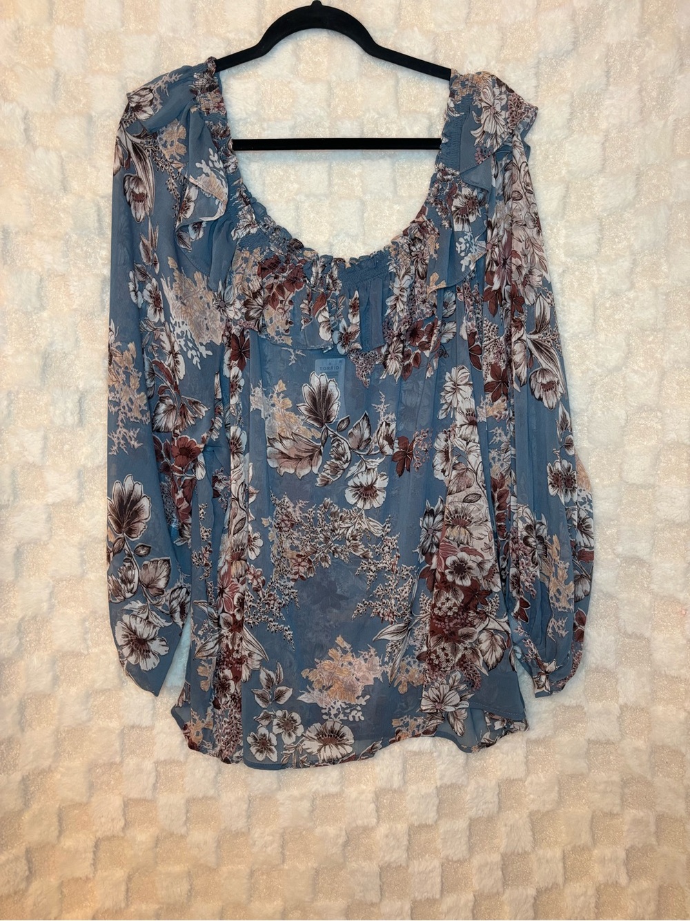 Torrid Blue Floral Ruffle Scoop Neck Blouse Size 3
